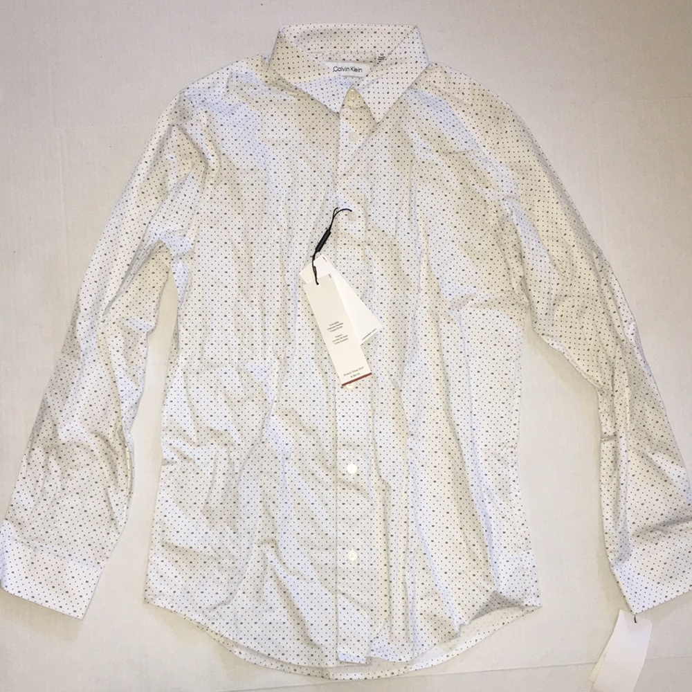 NWT Calvin Klein Logo Print Slim Fit Stretch Shirt | Boys Size 16